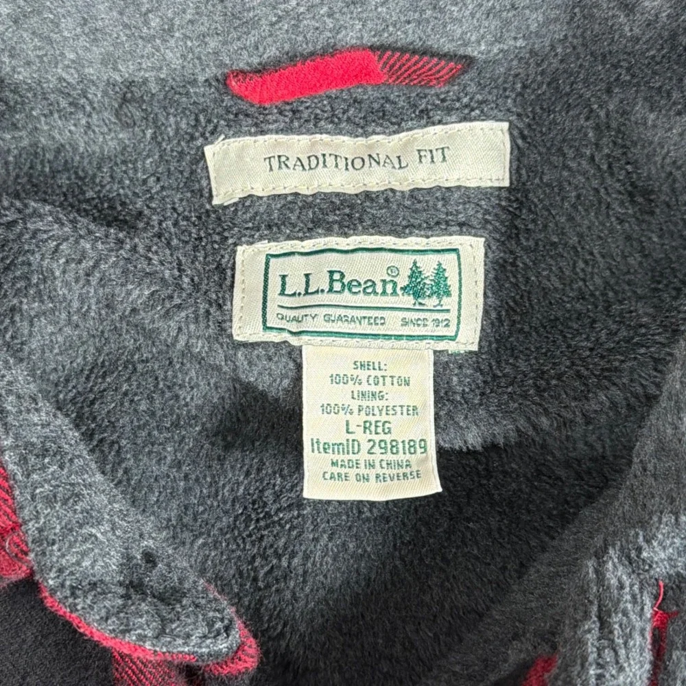 L.L. Bean Fleece Lined Flannel Shirt Jacket Mens Large Traditional Fit Red Black